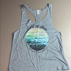 Women’s medium Gray 'Lost at Sea' Graphic racer back  Tank Top